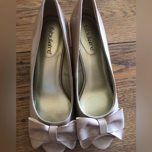 Fabulaire Wedge Taupe Peep-toe with Bow- Size 6.5